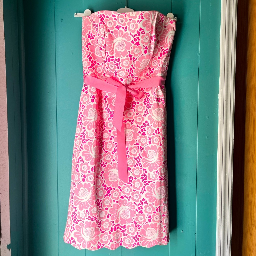Vintage Lilly Pulitzer pink floral strapless dress sz 12